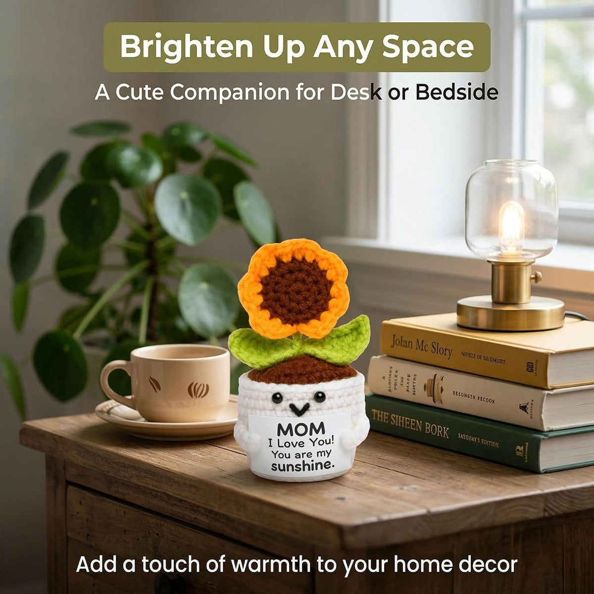 Gifts for Mom Birthday, Cute Handmade Crochet Sunflower Pot