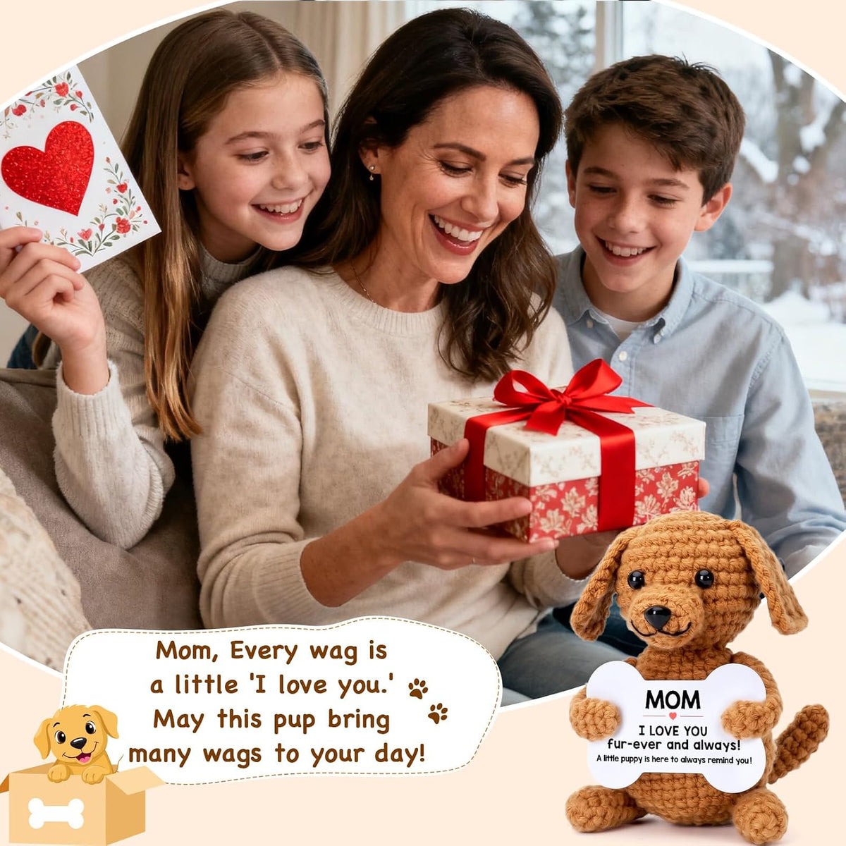 Funny Dog Mothers Day Mom Gifts from Daughter Son, New Bonus Step Mom Mama Mother in Law Gifts Ideas, Happy Birthday Presents Mini Cute Cool Stuff Things I Love You Mommy, Small Fun Crochet Dog Puppy
