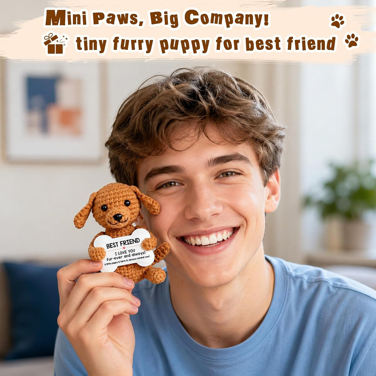 Funny Dog Mothers Day Best Friend Friendship Gifts for Women Men, BFF Bestfriend Friend Birthday Graduation Gifts, Mini Cute Cool Stuff Things I Love You Presents, Small Happy Crochet Rose Dog Puppy