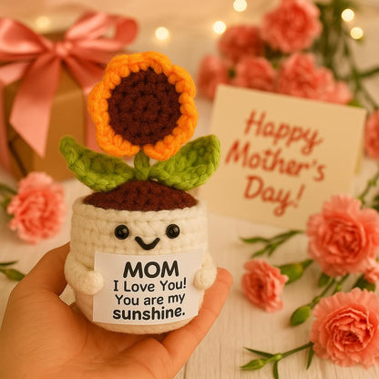 Gifts for Mom Birthday, Cute Handmade Crochet Sunflower Pot