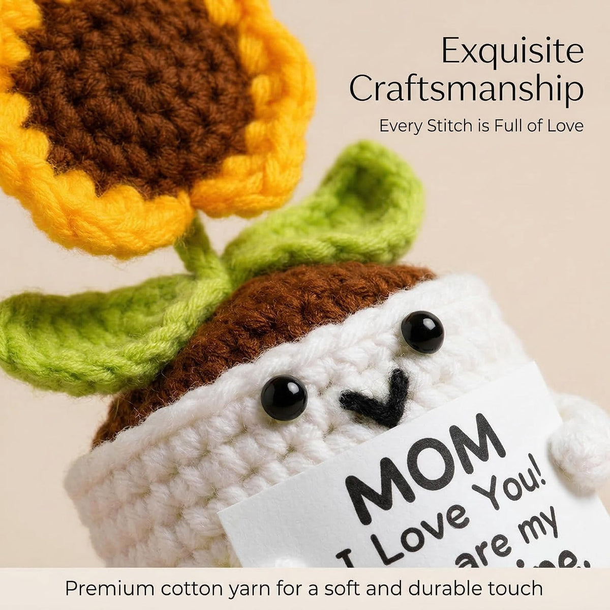 Gifts for Mom Birthday, Cute Handmade Crochet Sunflower Pot