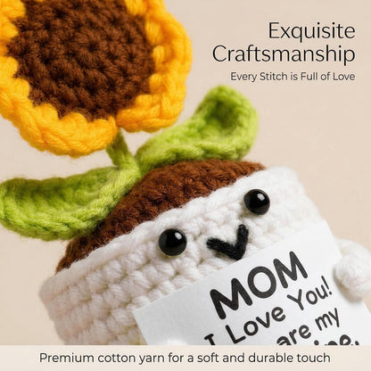 Gifts for Mom Birthday, Cute Handmade Crochet Sunflower Pot
