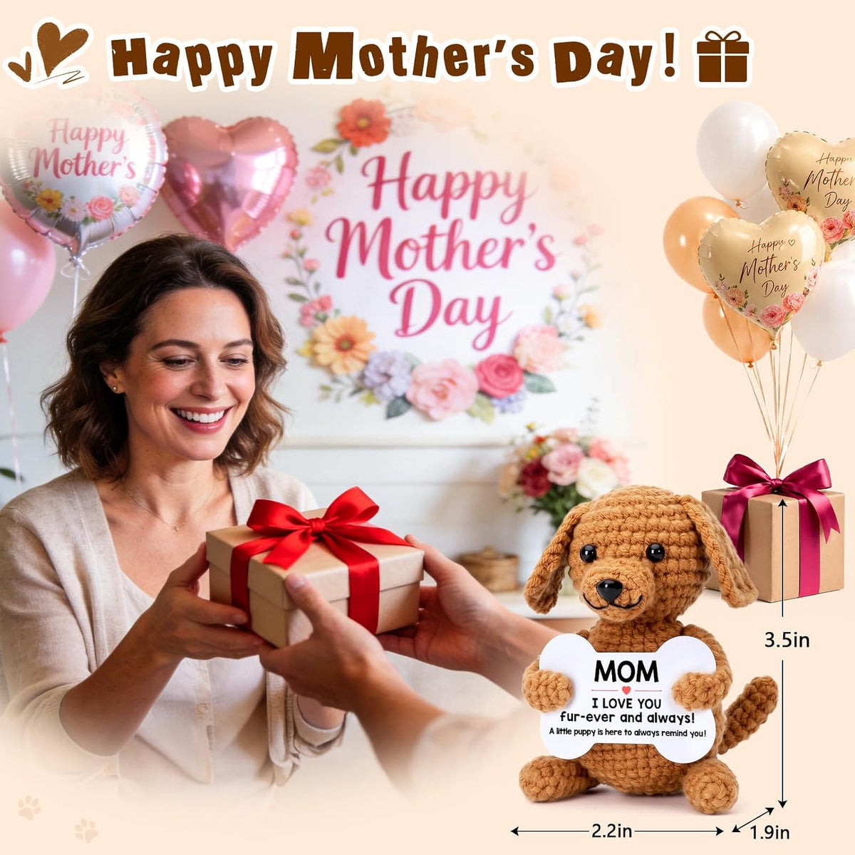 Funny Dog Mothers Day Mom Gifts from Daughter Son, New Bonus Step Mom Mama Mother in Law Gifts Ideas, Happy Birthday Presents Mini Cute Cool Stuff Things I Love You Mommy, Small Fun Crochet Dog Puppy