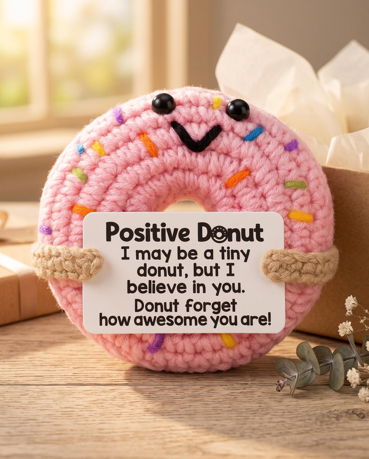 "Positive Donut" Hand-Knit Crochet Plush