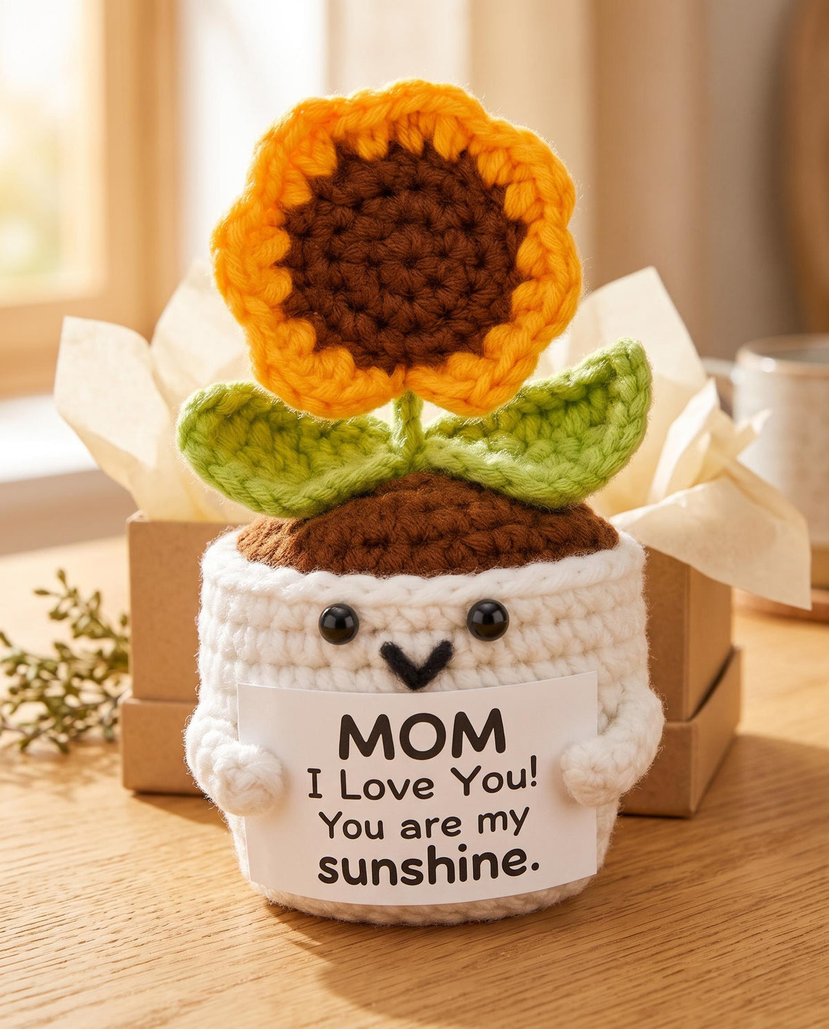 "Mom, I Love You!" Hand-Knit Potted Plant Crochet Plush