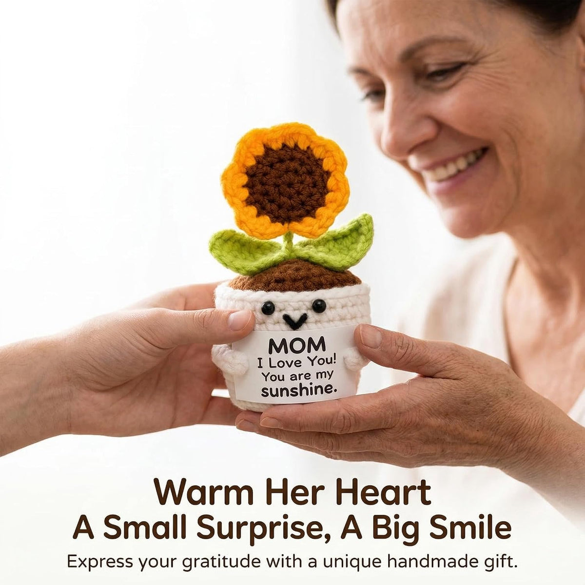 Gifts for Mom Birthday, Cute Handmade Crochet Sunflower Pot