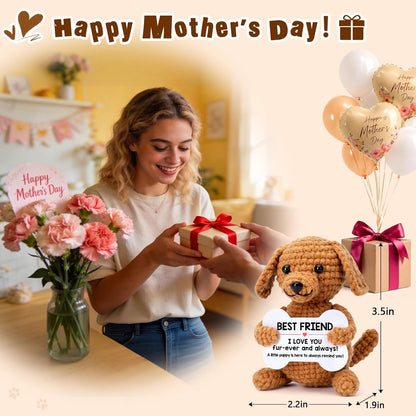 Funny Dog Mothers Day Best Friend Friendship Gifts for Women Men, BFF Bestfriend Friend Birthday Graduation Gifts, Mini Cute Cool Stuff Things I Love You Presents, Small Happy Crochet Rose Dog Puppy