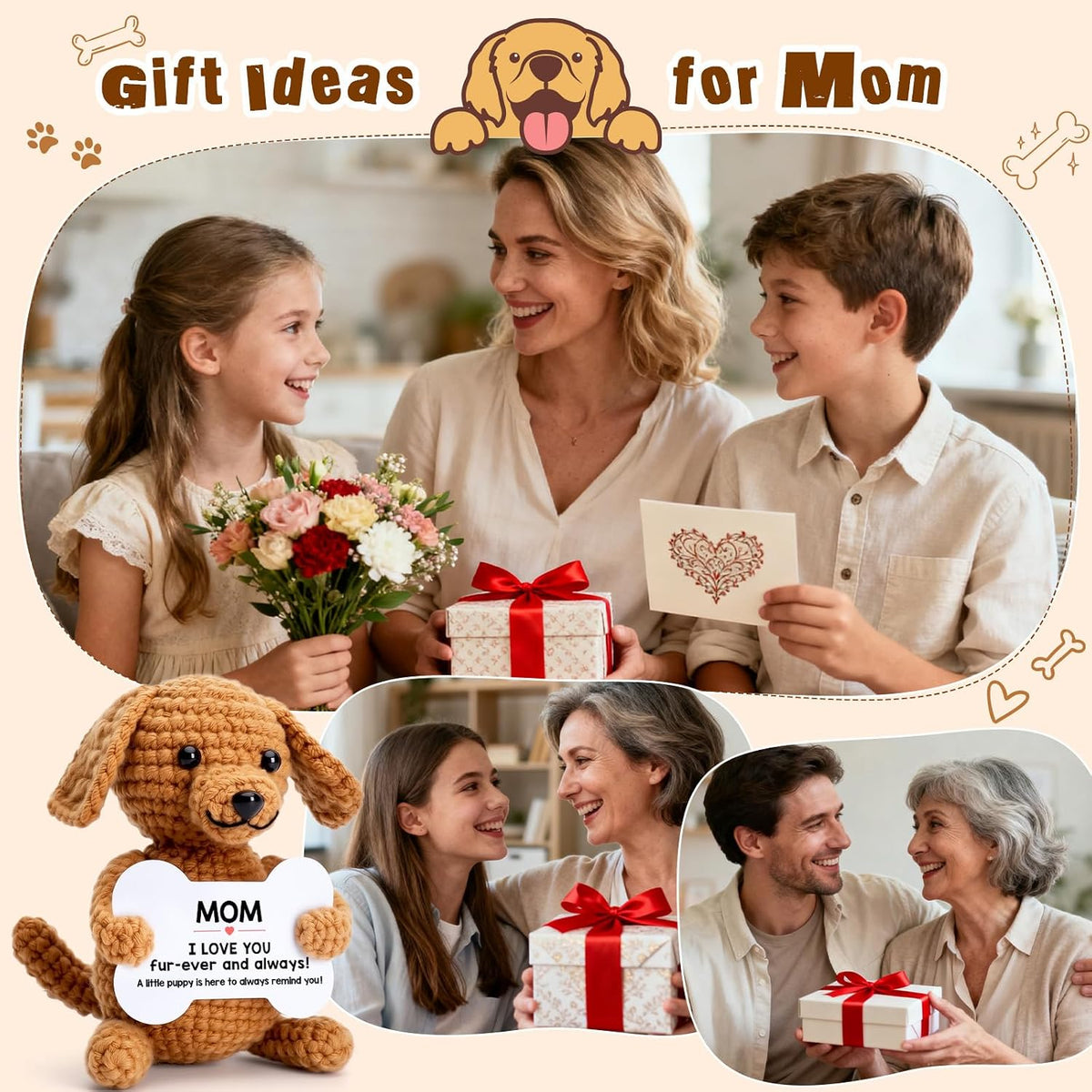 Funny Dog Mothers Day Mom Gifts from Daughter Son, New Bonus Step Mom Mama Mother in Law Gifts Ideas, Happy Birthday Presents Mini Cute Cool Stuff Things I Love You Mommy, Small Fun Crochet Dog Puppy