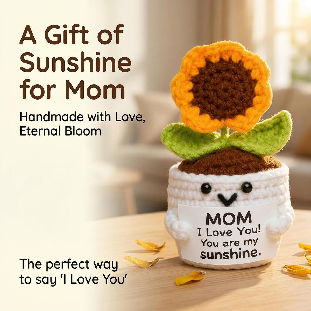 Gifts for Mom Birthday, Cute Handmade Crochet Sunflower Pot